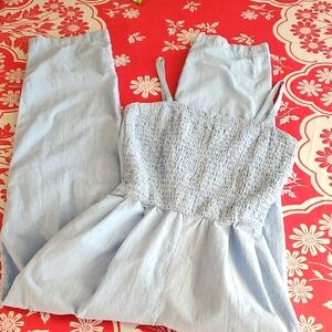 1970's Vintage Chambray Sleeveless Wide Leg Jumpsuit